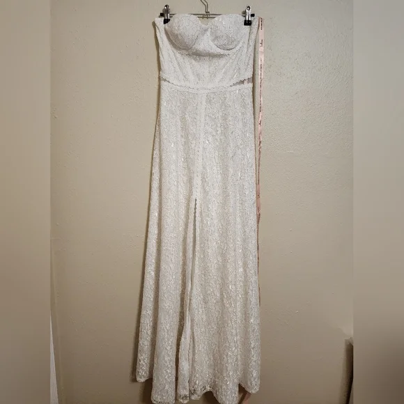 Lulus Eldoria White Lace Strapless Bustier Maxi Dress S Wedding Bridal Party - Picture 7 of 11